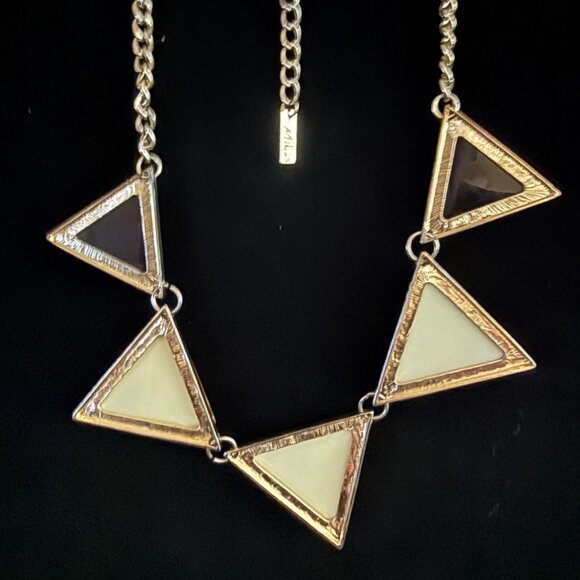 Vintage Signed Mika Geometric Statement Necklace –Boho Chunky Triangular Stones - Picture 3 of 8